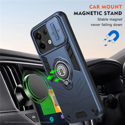For Xiaomi Redmi Note 13 Pro 5G / Poco X6 5G Case Slide Camera Lid PC+TPU Ring Kickstand Phone Cover