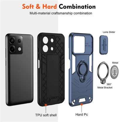 For Xiaomi Redmi Note 13 Pro 5G / Poco X6 5G Case Slide Camera Lid PC+TPU Ring Kickstand Phone Cover