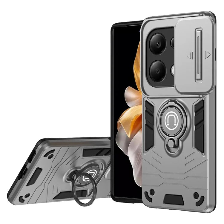 For Xiaomi Redmi Note 13 Pro 4G / Poco M6 Pro 4G Case Slide Lens Guard Phone Cover with Kickstand