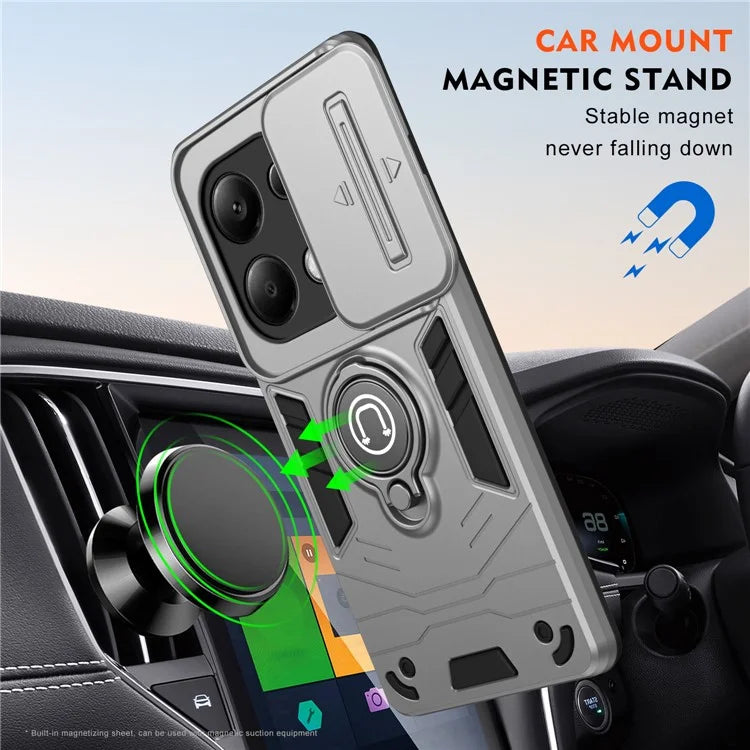 For Xiaomi Redmi Note 13 Pro 4G / Poco M6 Pro 4G Case Slide Lens Guard Phone Cover with Kickstand