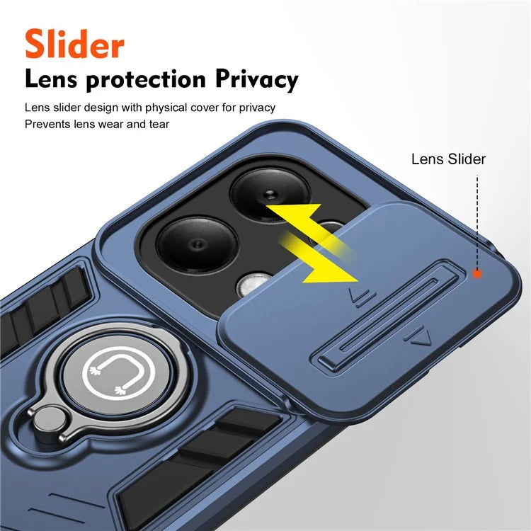 For Xiaomi Redmi Note 13 Pro 4G / Poco M6 Pro 4G Case Slide Lens Guard Phone Cover with Kickstand