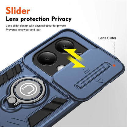 For Xiaomi Redmi Note 13 Pro 4G / Poco M6 Pro 4G Case Slide Lens Guard Phone Cover with Kickstand