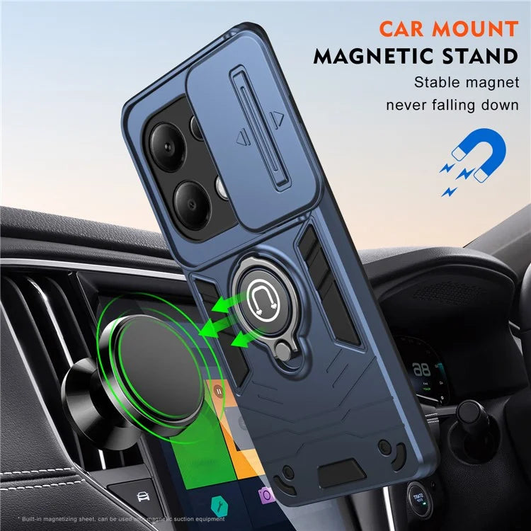 For Xiaomi Redmi Note 13 Pro 4G / Poco M6 Pro 4G Case Slide Lens Guard Phone Cover with Kickstand