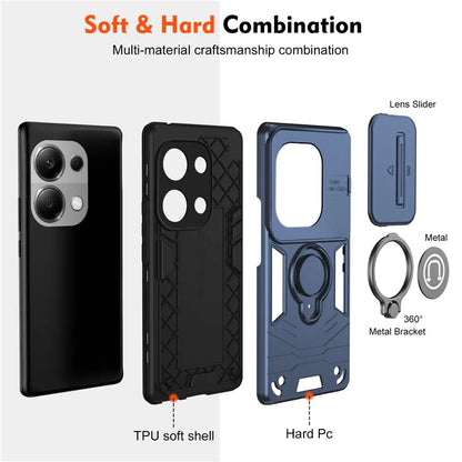 For Xiaomi Redmi Note 13 Pro 4G / Poco M6 Pro 4G Case Slide Lens Guard Phone Cover with Kickstand
