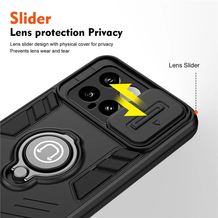 For Xiaomi 14 Case Slide Lens Lid Wholesale Cell Phone Cover with Ring Kickstand