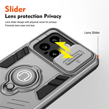 For Xiaomi 14 Case Slide Lens Lid Wholesale Cell Phone Cover with Ring Kickstand