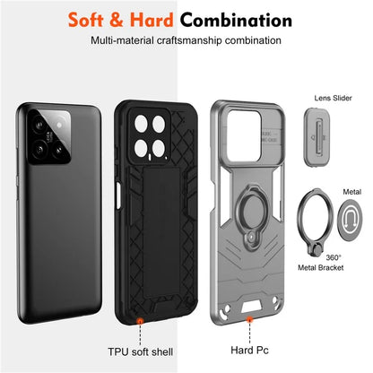 For Xiaomi 14 Case Slide Lens Lid Wholesale Cell Phone Cover with Ring Kickstand