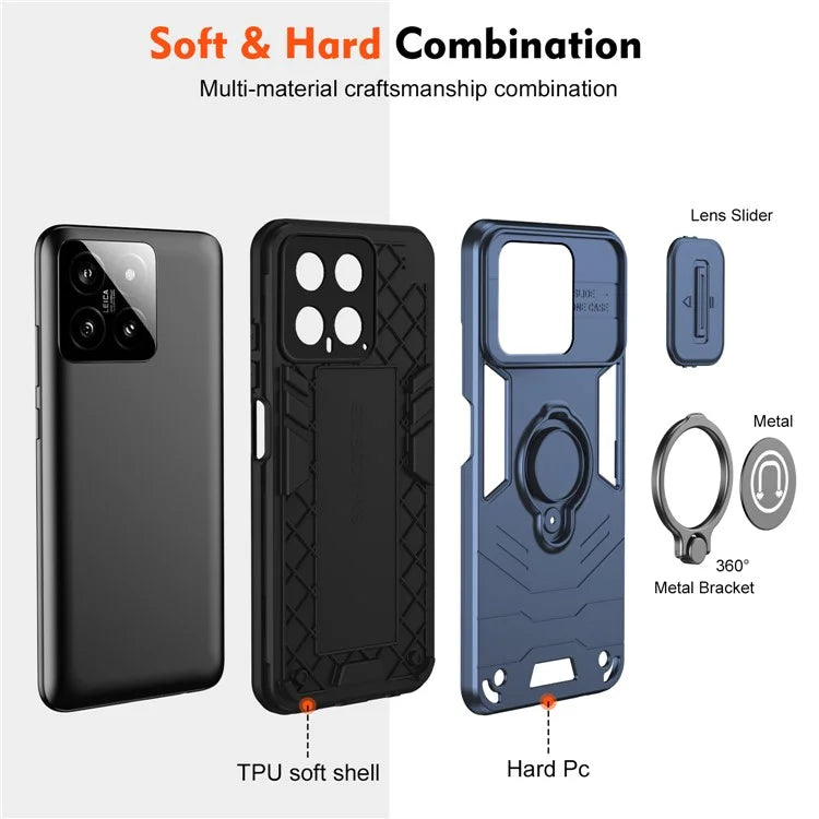 For Xiaomi 14 Case Slide Lens Lid Wholesale Cell Phone Cover with Ring Kickstand