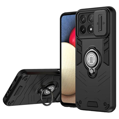 For Xiaomi Poco X6 Pro 5G / Redmi K70E 5G Case Slide Camera Lid PC+TPU Ring Kickstand Phone Cover