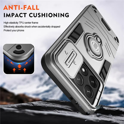 For Xiaomi Poco X6 Pro 5G / Redmi K70E 5G Case Slide Camera Lid PC+TPU Ring Kickstand Phone Cover