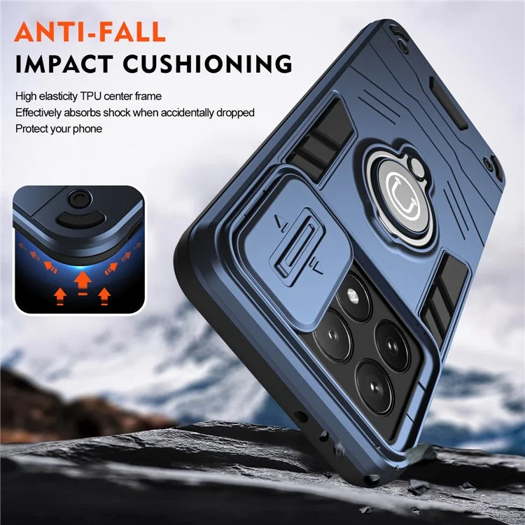 For Xiaomi Poco X6 Pro 5G / Redmi K70E 5G Case Slide Camera Lid PC+TPU Ring Kickstand Phone Cover