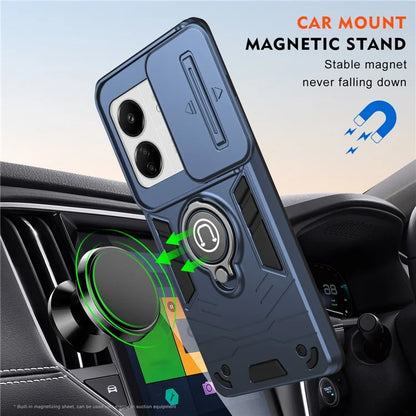 For Xiaomi Poco M6 5G / Poco C65 4G / Redmi 13C 4G / 13C 5G / 13R 5G Case Slide Lens Lid Anti-Fall Phone Cover with Ring Kickstand