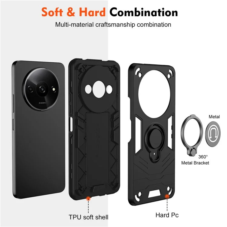 For Xiaomi Redmi A3 / Poco C61 4G Case Anti-Drop PC+TPU Ring Kickstand Phone Cover