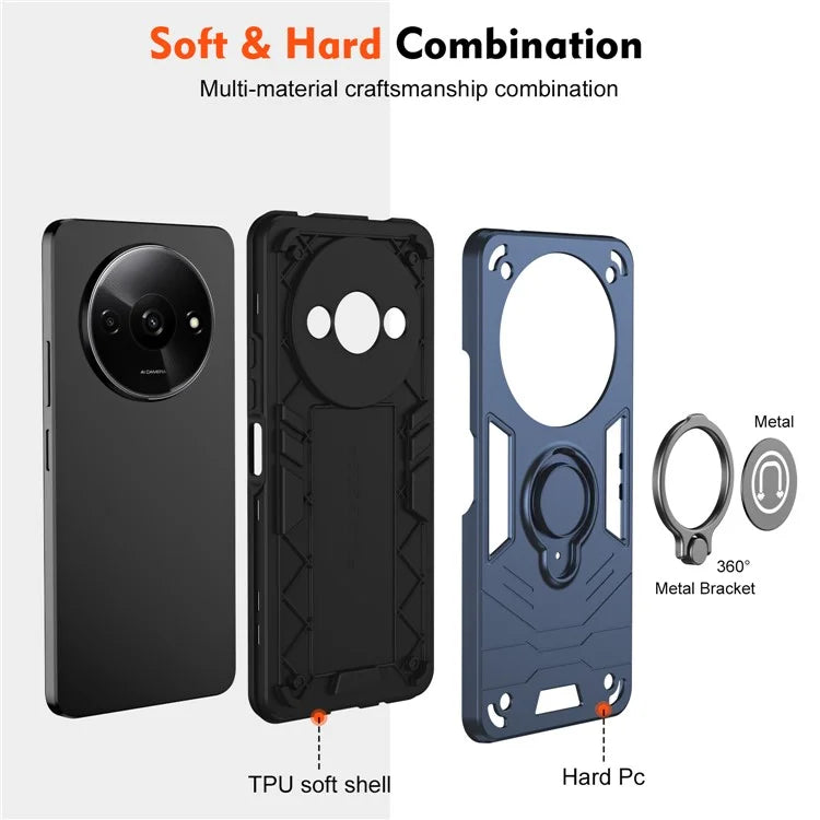 For Xiaomi Redmi A3 / Poco C61 4G Case Anti-Drop PC+TPU Ring Kickstand Phone Cover