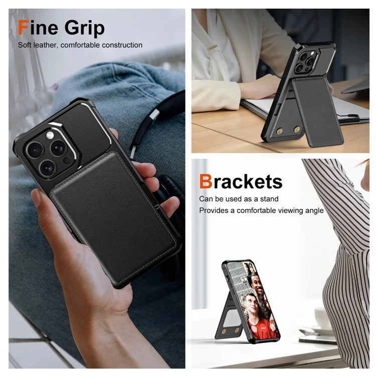 ZM11 For iPhone 14 Pro Max Kickstand Case Card Slots PU Leather+TPU Phone Cover