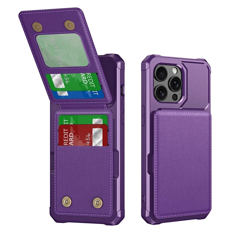 ZM11 For iPhone 14 Pro Max Kickstand Case Card Slots PU Leather+TPU Phone Cover