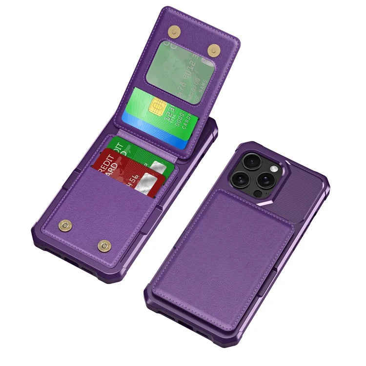 ZM11 For iPhone 14 Pro Max Kickstand Case Card Slots PU Leather+TPU Phone Cover