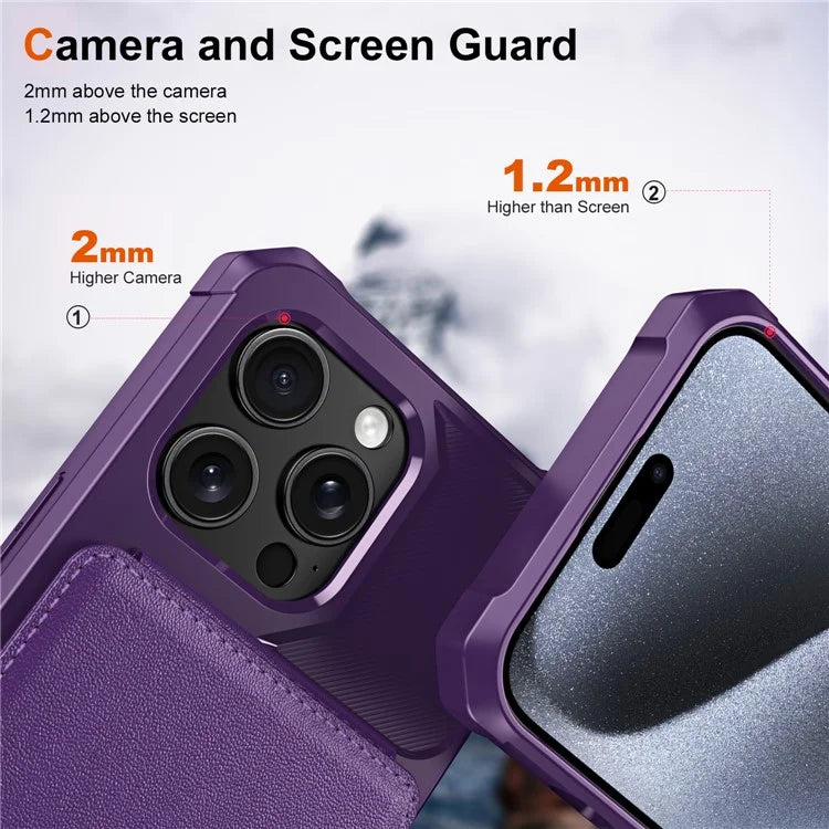 ZM11 For iPhone 14 Pro Max Kickstand Case Card Slots PU Leather+TPU Phone Cover