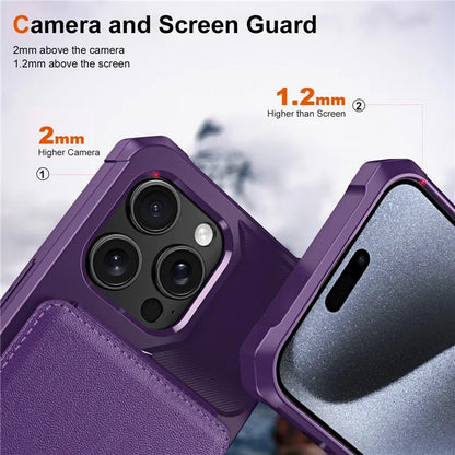 ZM11 For iPhone 14 Pro Max Kickstand Case Card Slots PU Leather+TPU Phone Cover