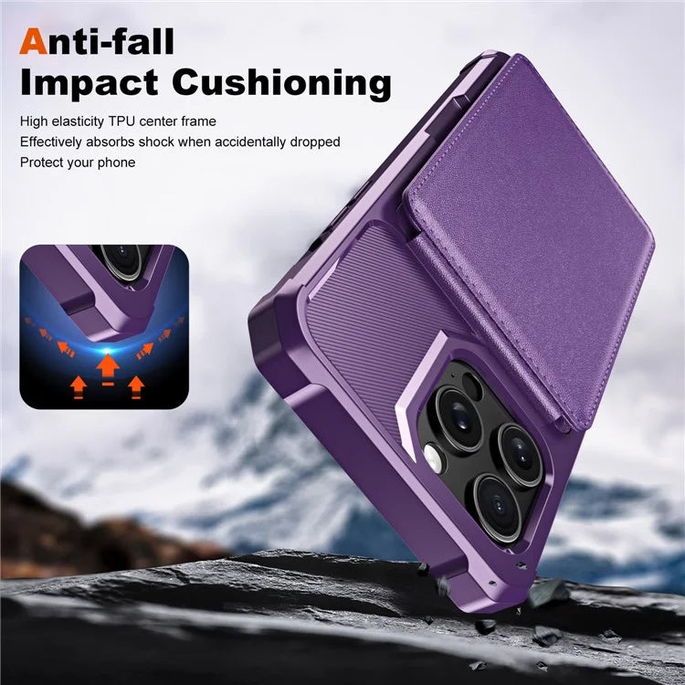 ZM11 For iPhone 14 Pro Max Kickstand Case Card Slots PU Leather+TPU Phone Cover