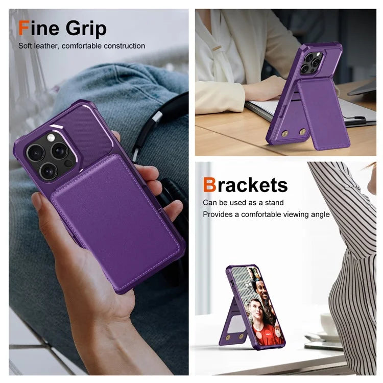 ZM11 For iPhone 14 Pro Max Kickstand Case Card Slots PU Leather+TPU Phone Cover