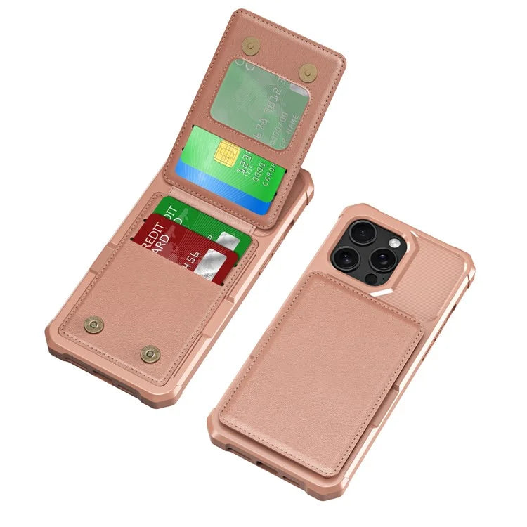 ZM11 For iPhone 14 Pro Max Kickstand Case Card Slots PU Leather+TPU Phone Cover