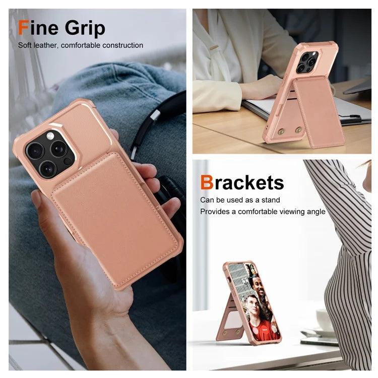 ZM11 For iPhone 14 Pro Max Kickstand Case Card Slots PU Leather+TPU Phone Cover