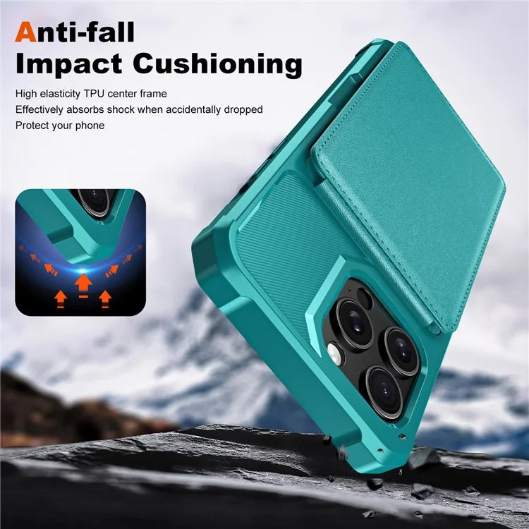 ZM11 For iPhone 14 Pro Max Kickstand Case Card Slots PU Leather+TPU Phone Cover