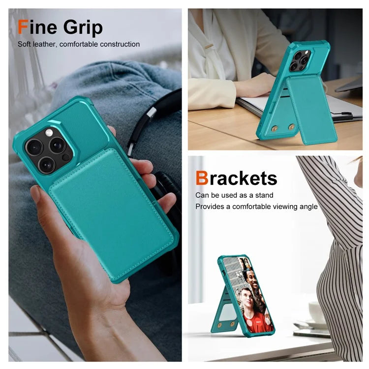 ZM11 For iPhone 14 Pro Max Kickstand Case Card Slots PU Leather+TPU Phone Cover