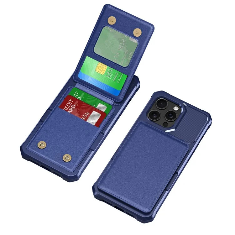 ZM11 For iPhone 14 Pro Max Kickstand Case Card Slots PU Leather+TPU Phone Cover