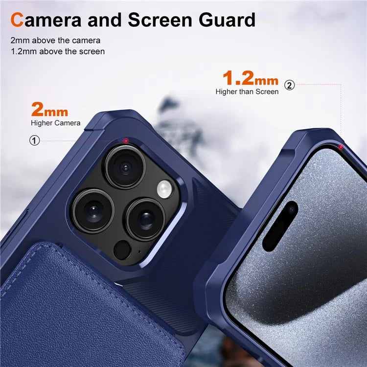 ZM11 For iPhone 14 Pro Max Kickstand Case Card Slots PU Leather+TPU Phone Cover