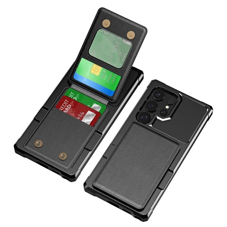 ZM11 For Samsung Galaxy S22 Ultra 5G Case with Card Holder Leather Kickstand Back Cover