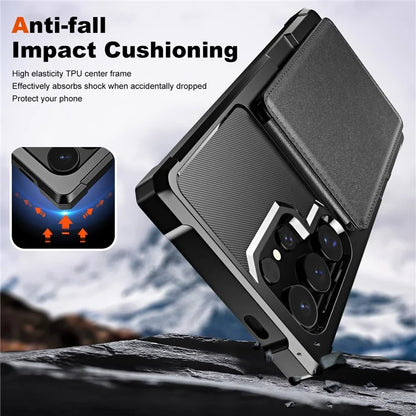 ZM11 For Samsung Galaxy S22 Ultra 5G Case with Card Holder Leather Kickstand Back Cover