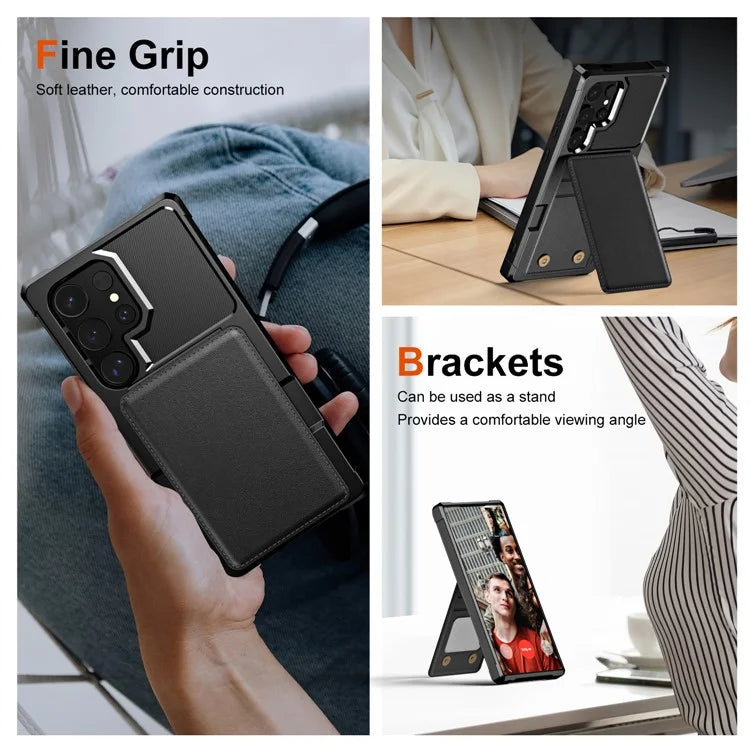 ZM11 For Samsung Galaxy S22 Ultra 5G Case with Card Holder Leather Kickstand Back Cover