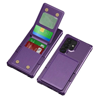 ZM11 For Samsung Galaxy S22 Ultra 5G Case with Card Holder Leather Kickstand Back Cover