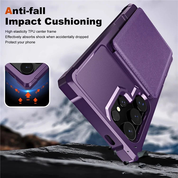 ZM11 For Samsung Galaxy S22 Ultra 5G Case with Card Holder Leather Kickstand Back Cover