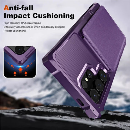 ZM11 For Samsung Galaxy S22 Ultra 5G Case with Card Holder Leather Kickstand Back Cover