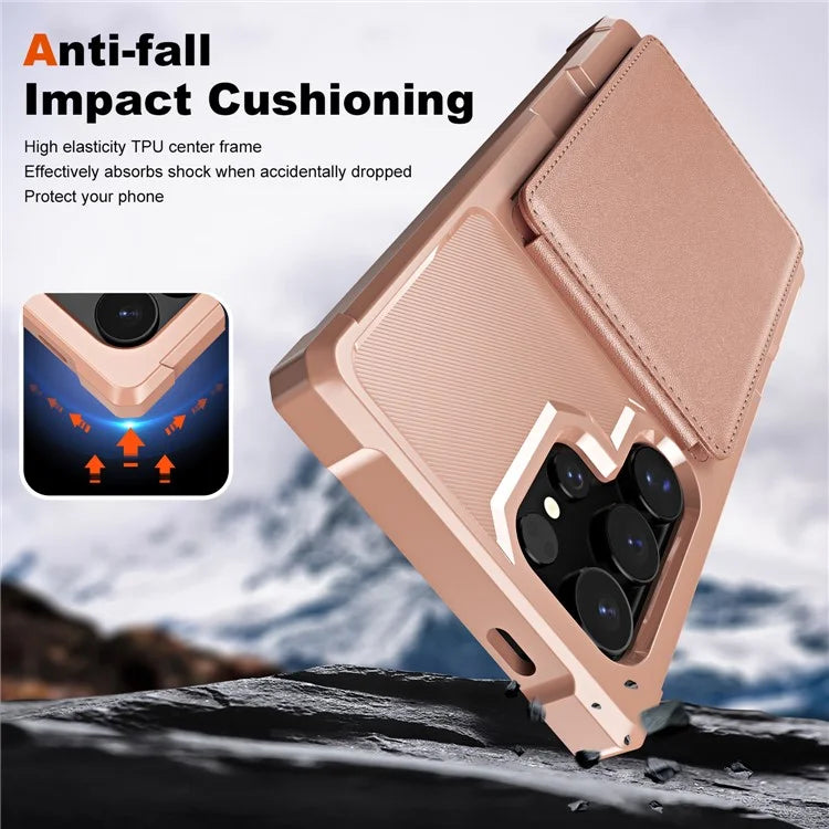ZM11 For Samsung Galaxy S22 Ultra 5G Case with Card Holder Leather Kickstand Back Cover