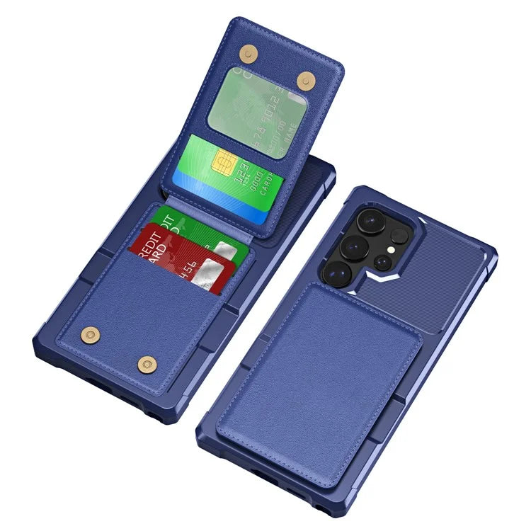 ZM11 For Samsung Galaxy S22 Ultra 5G Case with Card Holder Leather Kickstand Back Cover