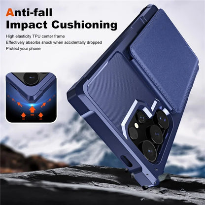 ZM11 For Samsung Galaxy S22 Ultra 5G Case with Card Holder Leather Kickstand Back Cover