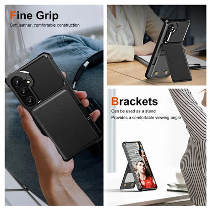 ZM11 For Samsung Galaxy A55 5G Case Leather +TPU Phone Cover Card Holder Kickstand