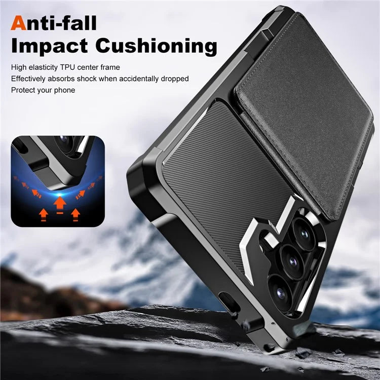 ZM11 For Samsung Galaxy S23 FE Case Kicsktand Card Holder Leather+TPU Phone Cover