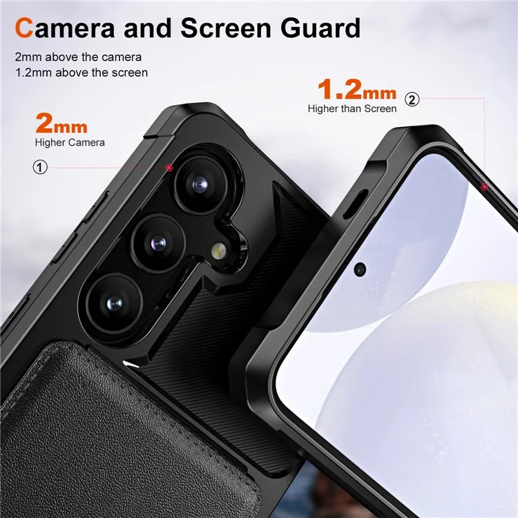 ZM11 For Samsung Galaxy S24 Case Kickstand Leather Coated TPU Phone Cover with Card Slots