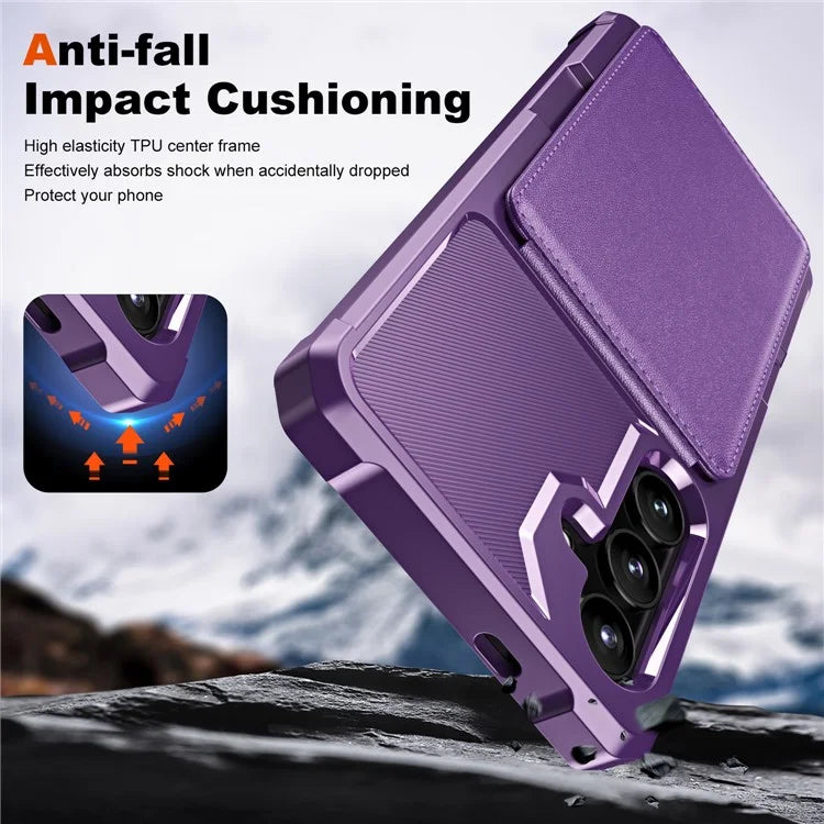 ZM11 For Samsung Galaxy S24 Case Kickstand Leather Coated TPU Phone Cover with Card Slots