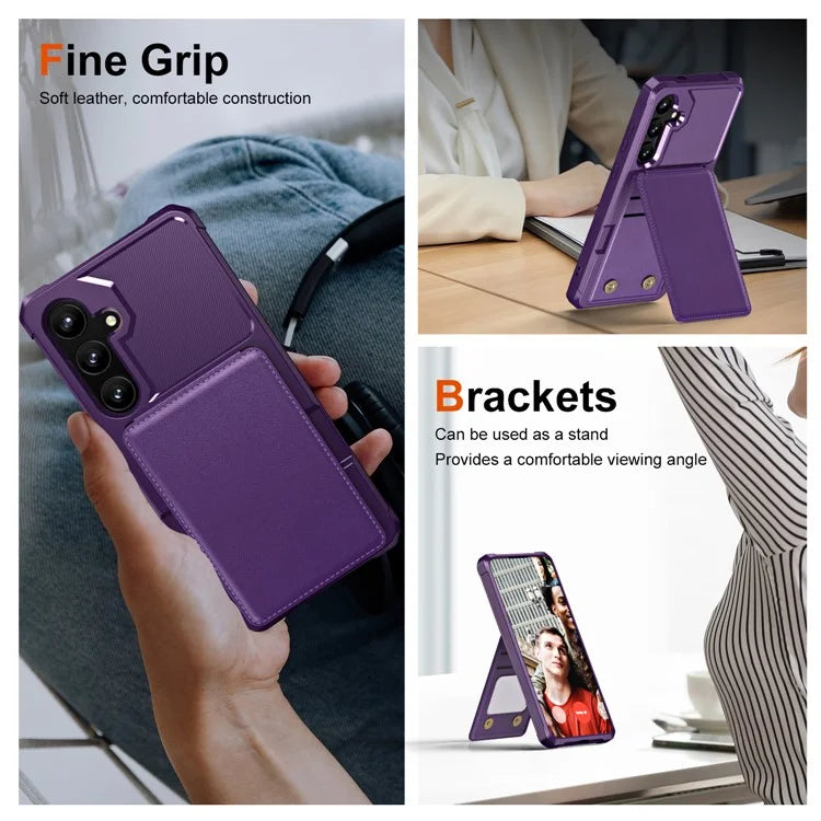 ZM11 For Samsung Galaxy S24 Case Kickstand Leather Coated TPU Phone Cover with Card Slots