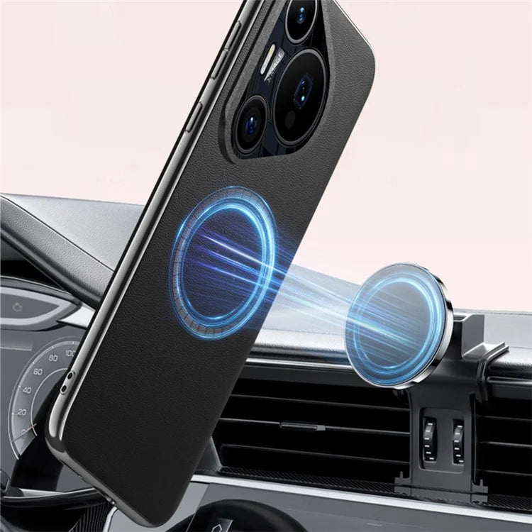 For Huawei Pura 70 Pro / Pura 70 Pro+ Magnetic Case Electroplating Leather Coated TPU Phone Cover
