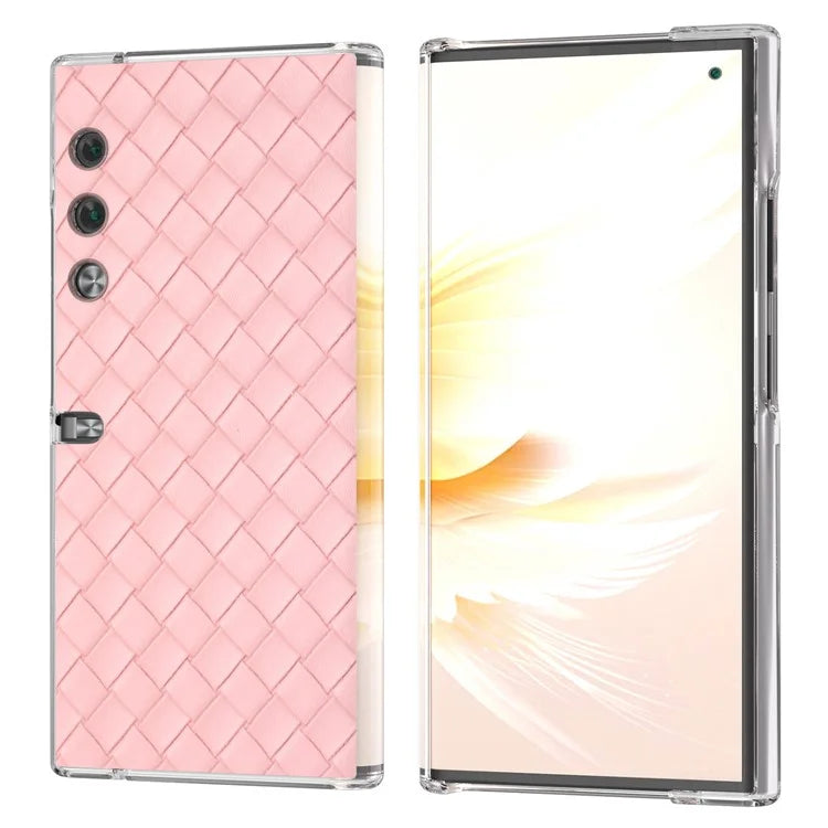 For Honor V Purse Case Woven Texture PU Leather+PC Phone Cover with Clear Edge