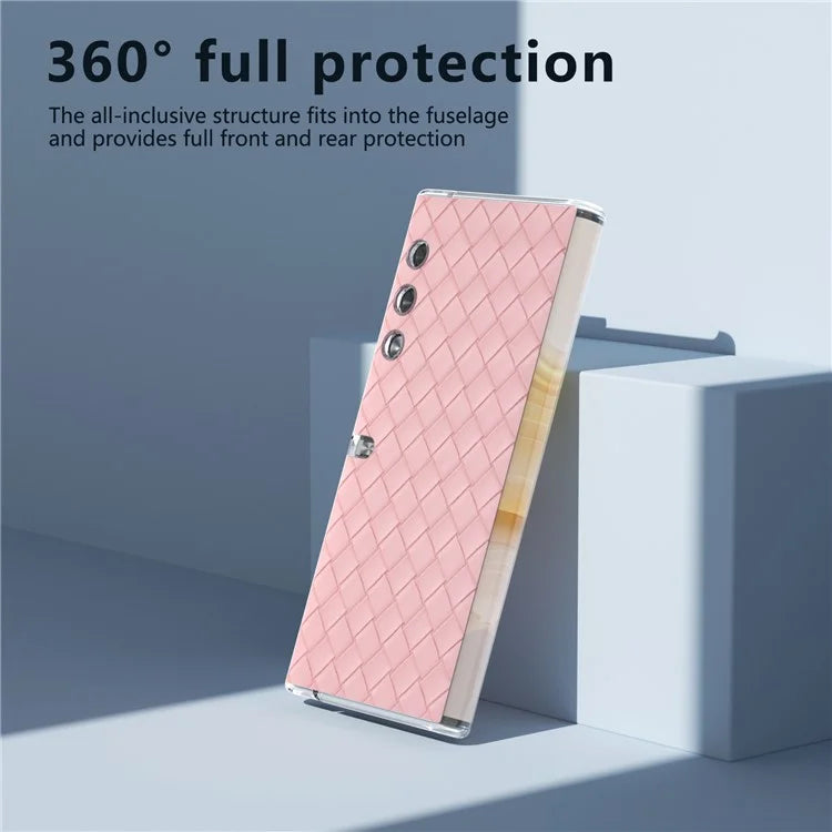 For Honor V Purse Case Woven Texture PU Leather+PC Phone Cover with Clear Edge