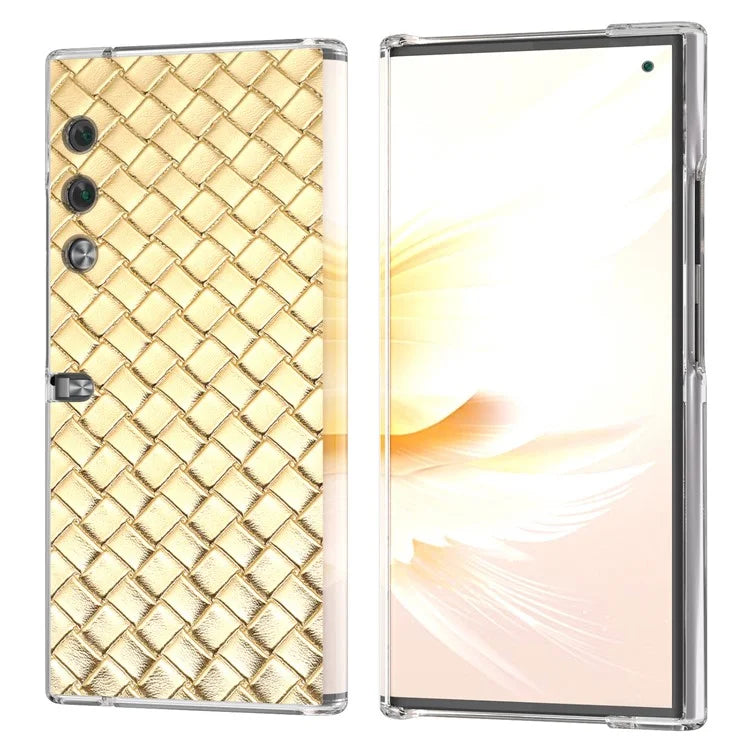 For Honor V Purse Case Woven Texture PU Leather+PC Phone Cover with Clear Edge