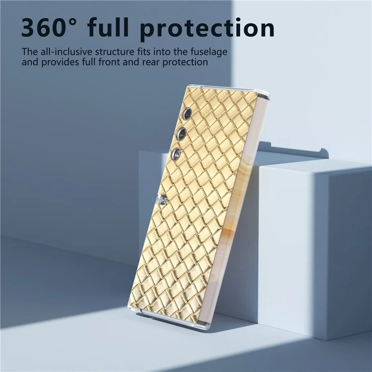 For Honor V Purse Case Woven Texture PU Leather+PC Phone Cover with Clear Edge